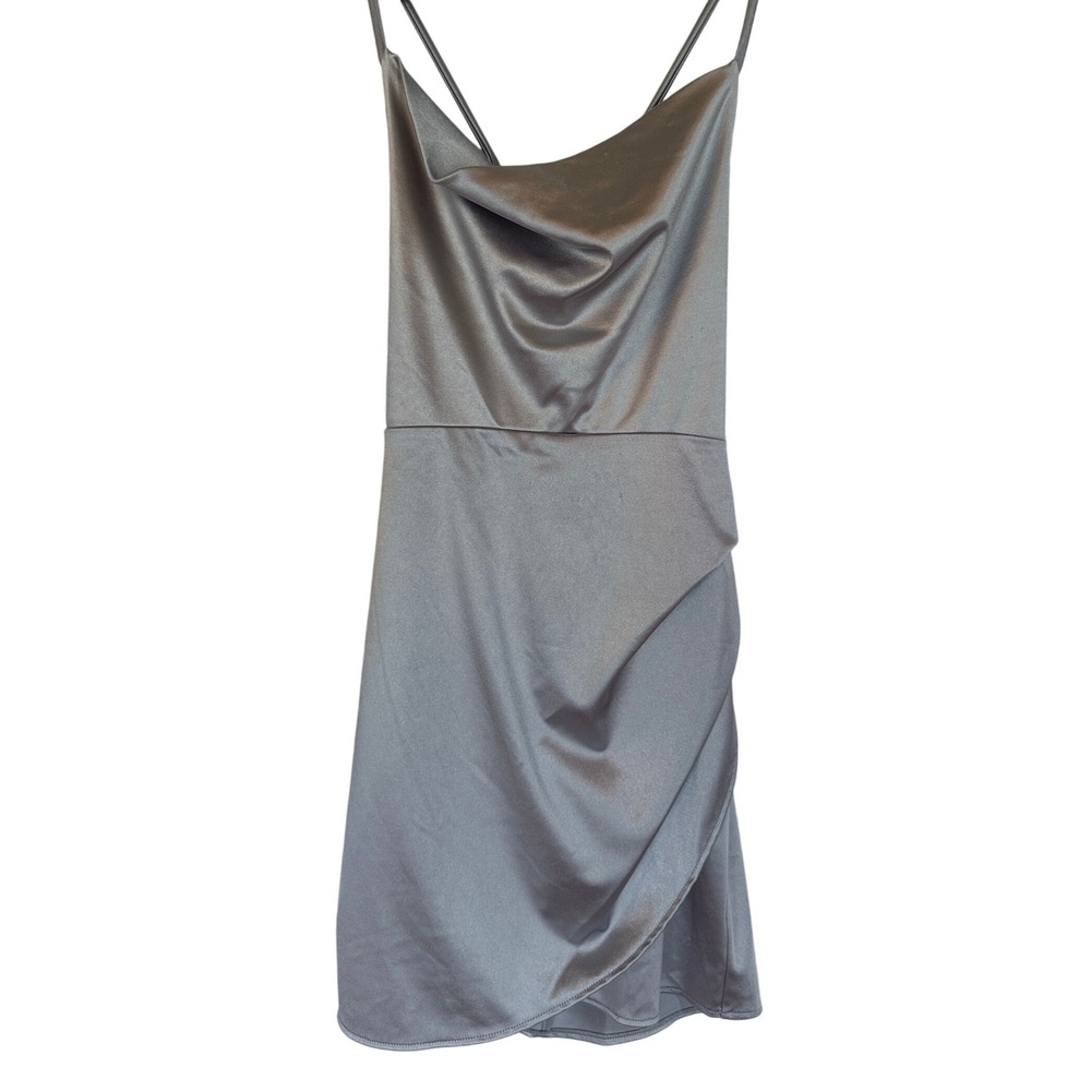 Slinky Sexy Party Speechless Silver Satin Lace Up Back Mini Dress Women's Medium